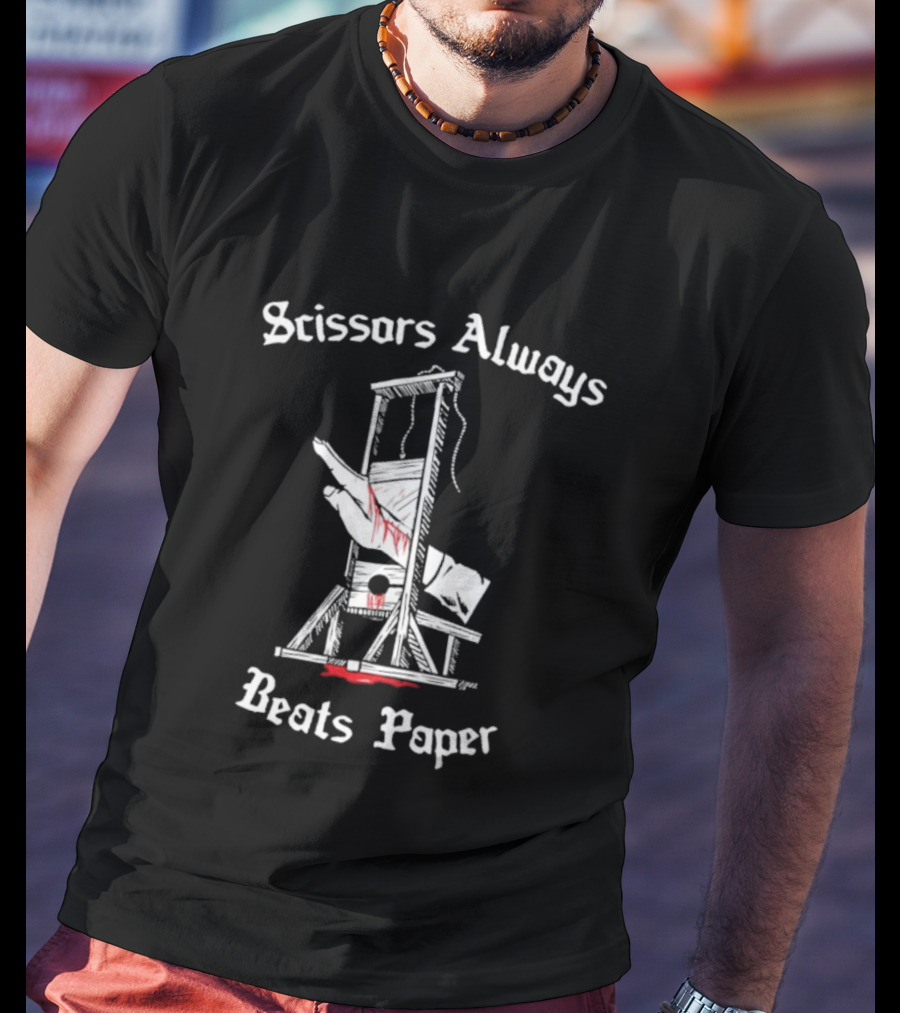 Scissors Always Beats Paper Guillotine Hand Illustration T-Shirt