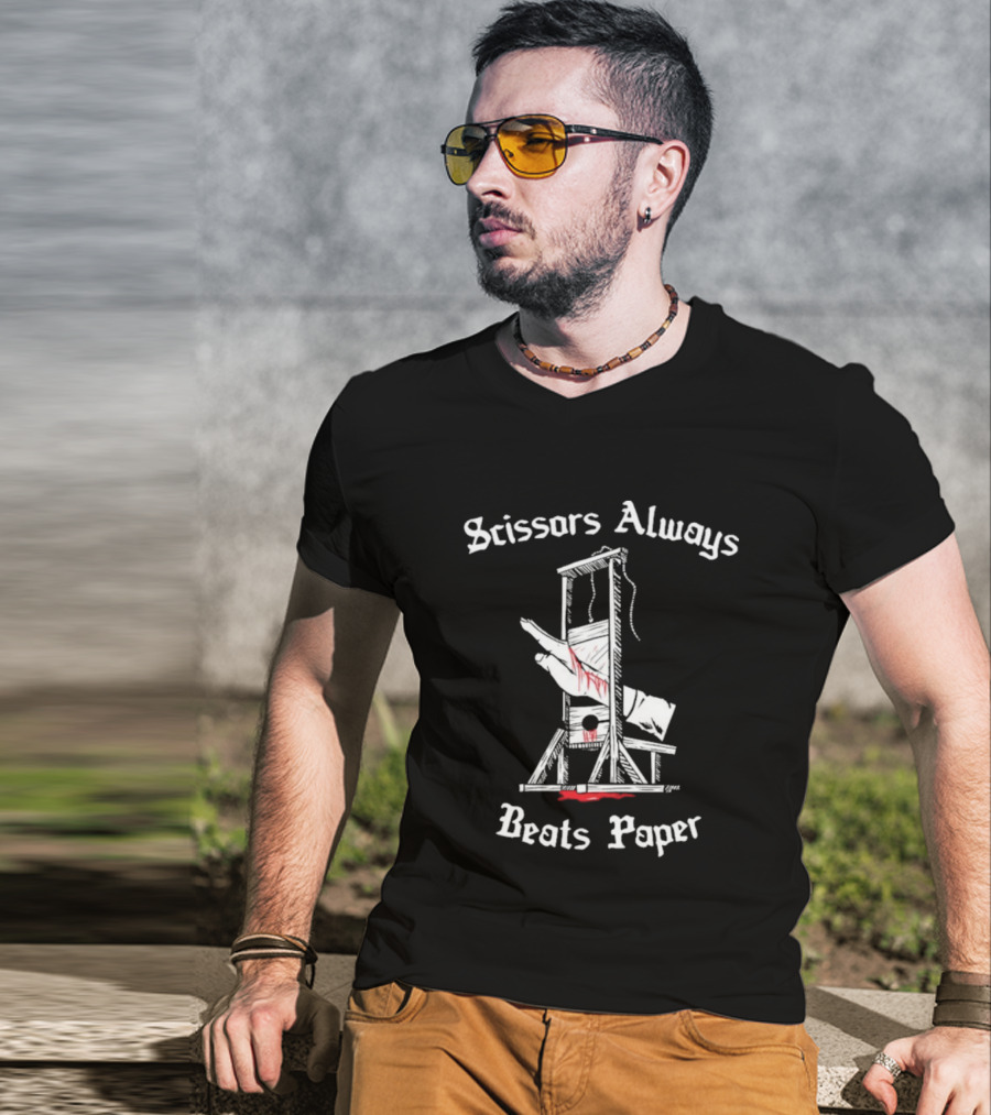 Scissors Always Beats Paper Guillotine Hand Illustration T-Shirt
