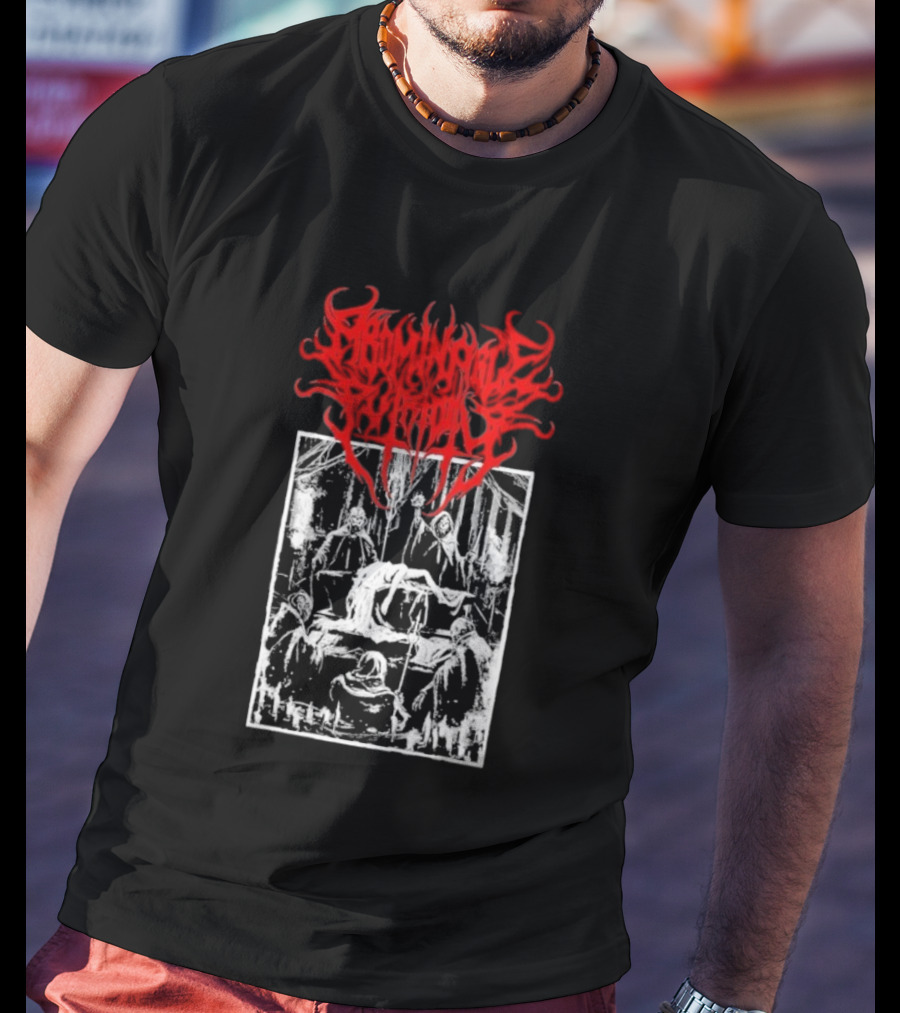 Abominable Putridity Digital Unholy Extreme Metal Art Red Logo Skeleton Design T-Shirt