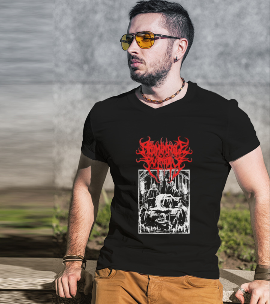 Abominable Putridity Digital Unholy Extreme Metal Art Red Logo Skeleton Design T-Shirt