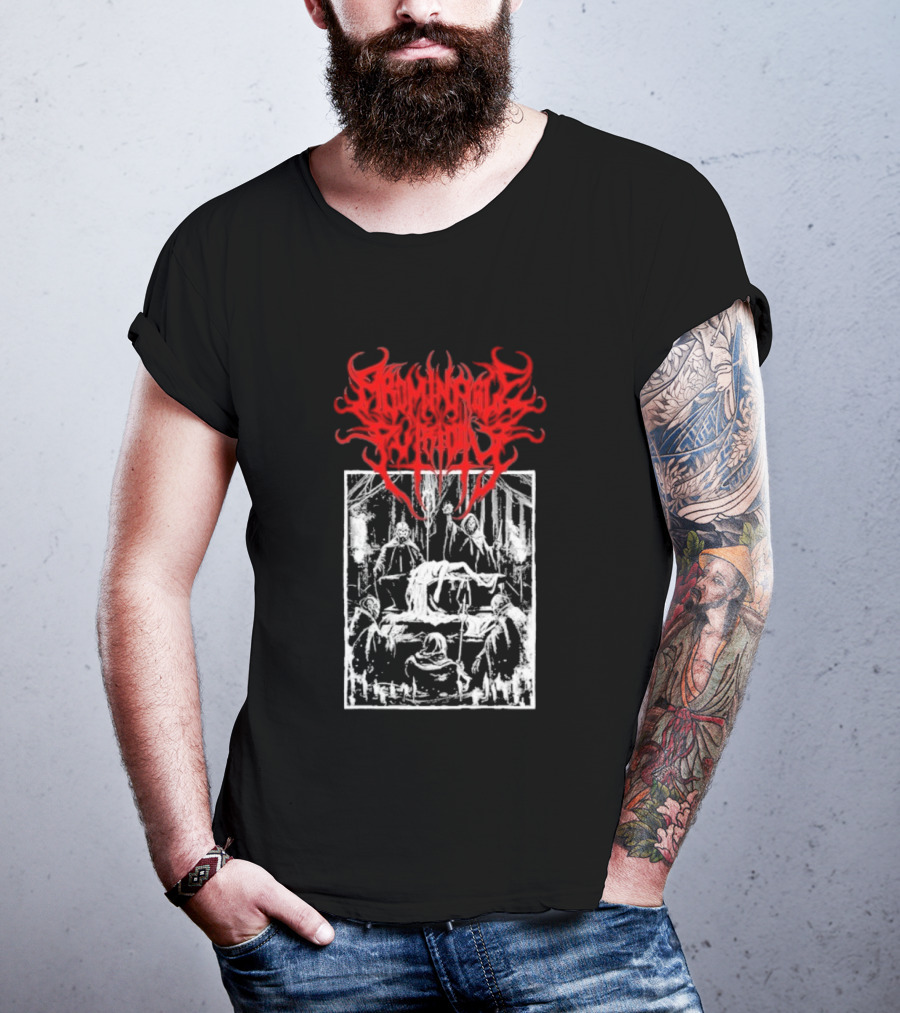 Abominable Putridity Digital Unholy Extreme Metal Art Red Logo Skeleton Design T-Shirt