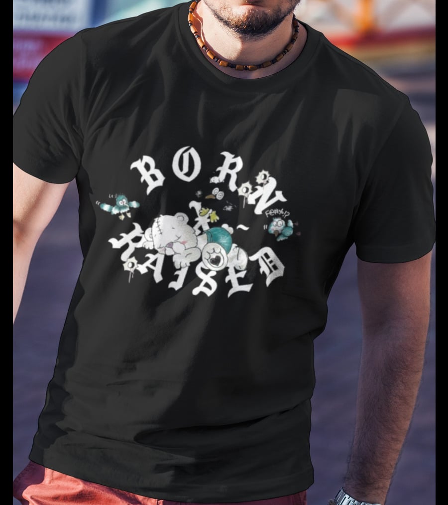 Born X Raised Vargas Rocker Cloudy Sky Letters And Birds T-Shirt