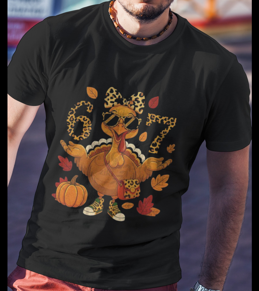 Boujee Turkey Leopard Bow 6 7 Meme Happy Thanksgiving Fall T-Shirt