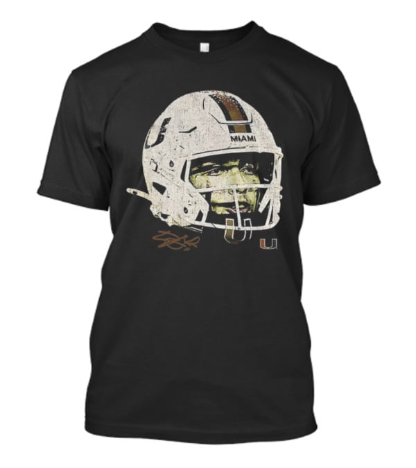 Carson Beck Miami Hurricanes Helmet Face NFL Football Signature U Logo T-Shirt