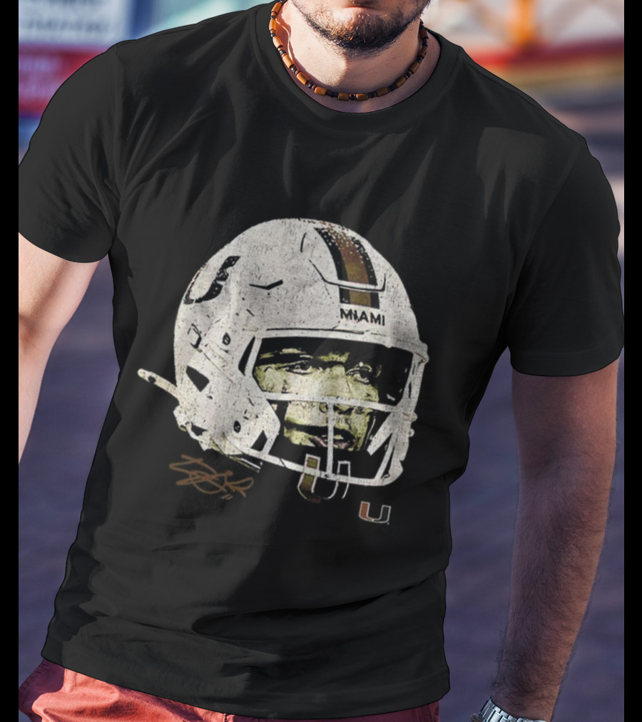 Carson Beck Miami Hurricanes Helmet Face NFL Football Signature U Logo T-Shirt