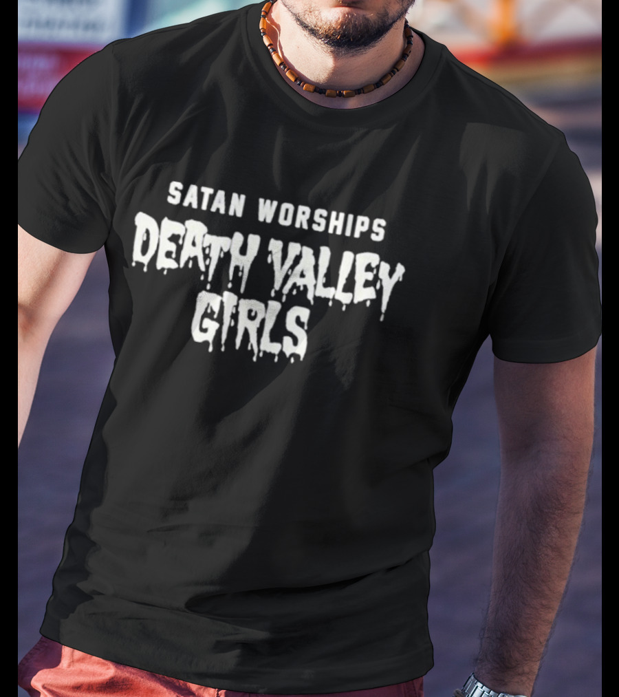Satan Worships Death Valley Girls Distressed Gothic Font T-Shirt