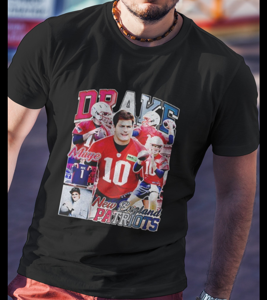 Drake Maye New England Patriots NFL Football Collage T-Shirt
