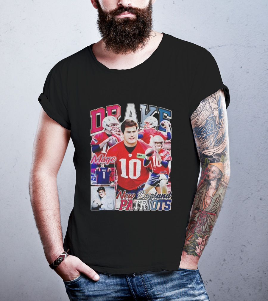 Drake Maye New England Patriots NFL Football Collage T-Shirt
