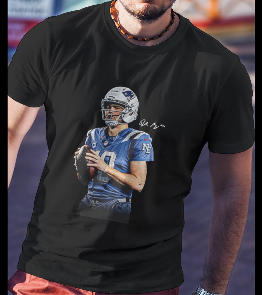 Drake Maye New England Patriots NFL Football Quarterback Signature New Era T-Shirt
