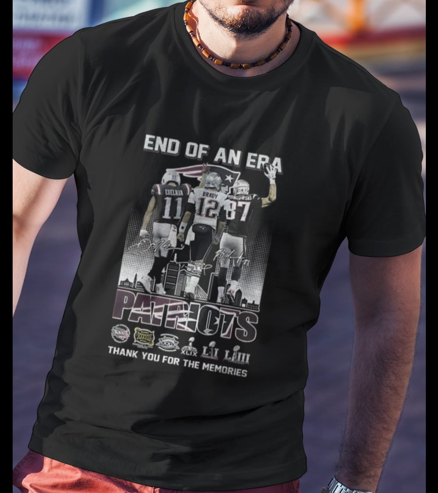 End Of An Era Julian Edelman Tom Brady Rob Gronkowski New England Patriots Thank You For The Memories T-Shirt