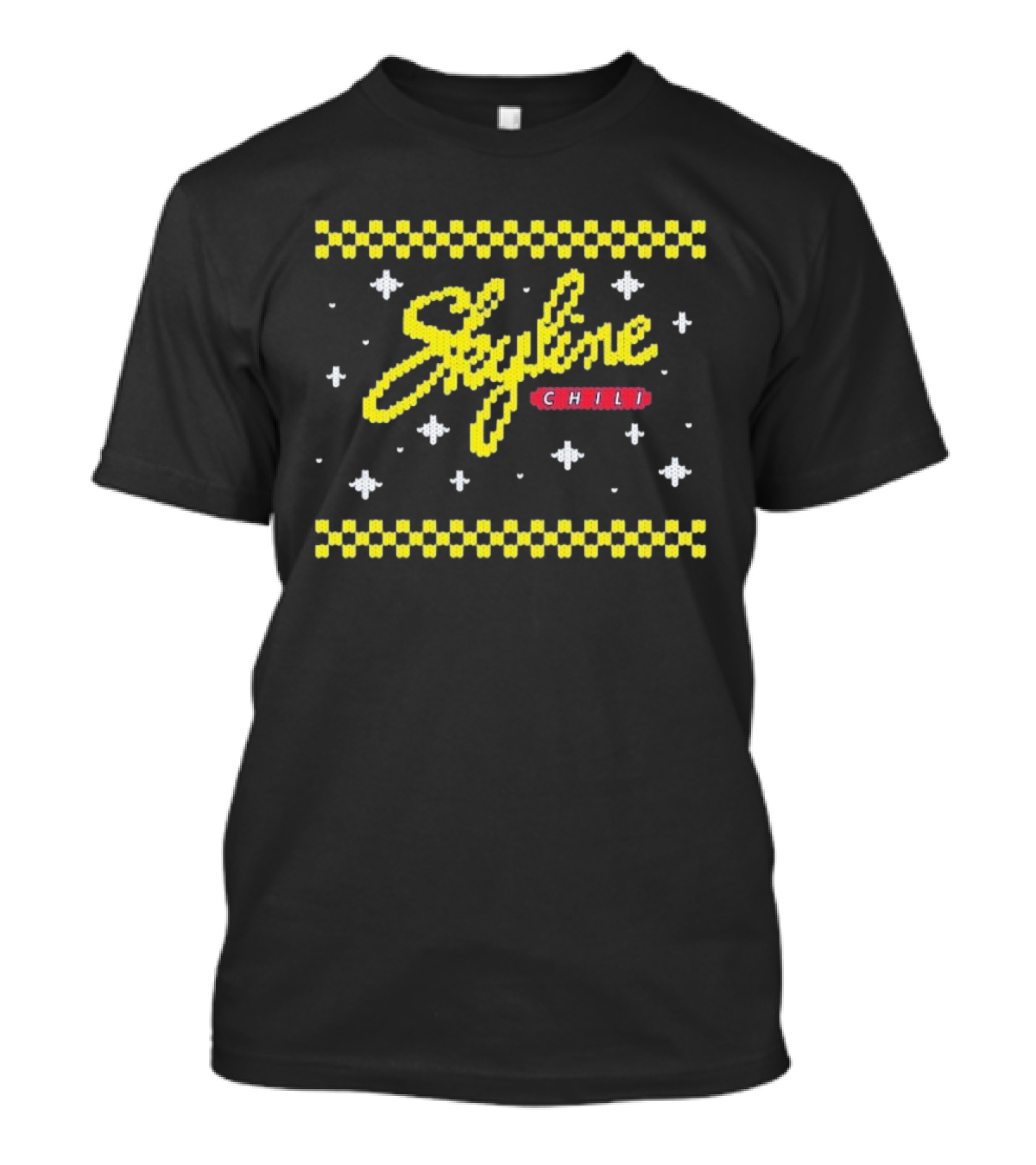 Skyline Chili Christmas Knit Style Retro Festive Checkerboard Snowflakes T-Shirt