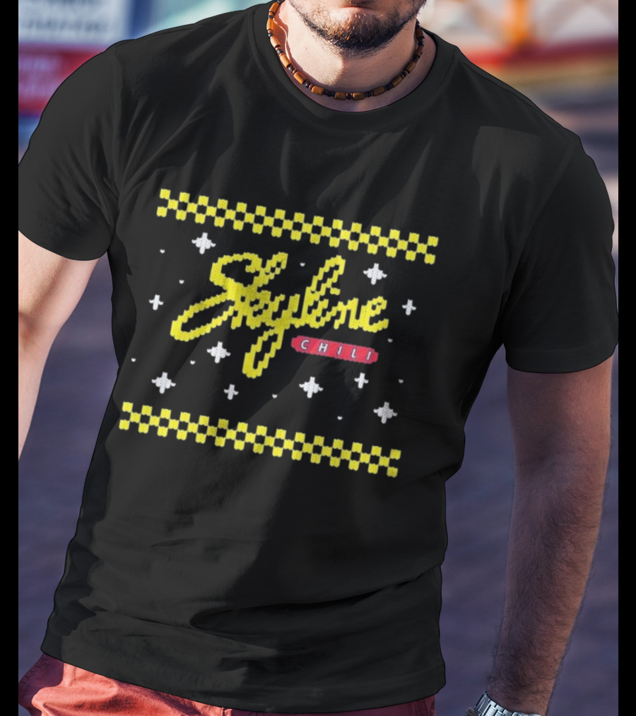 Skyline Chili Christmas Knit Style Retro Festive Checkerboard Snowflakes T-Shirt