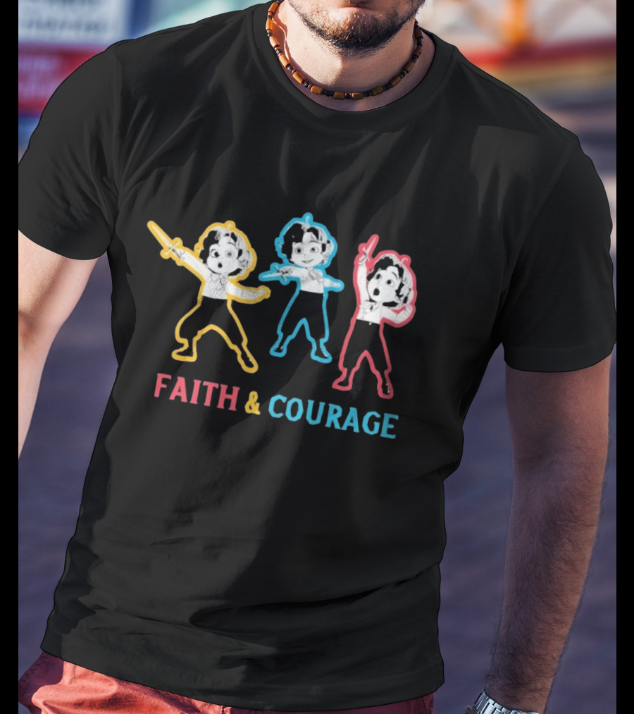 King Of Kings Faith And Courage Three Animated Characters With Swords T-Shirt