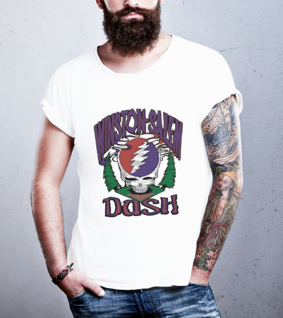 Winston-Salem Dash Grateful Dead Collaboration With Iconic Skull Lightning Bolt And Pine Trees T-Shirt
