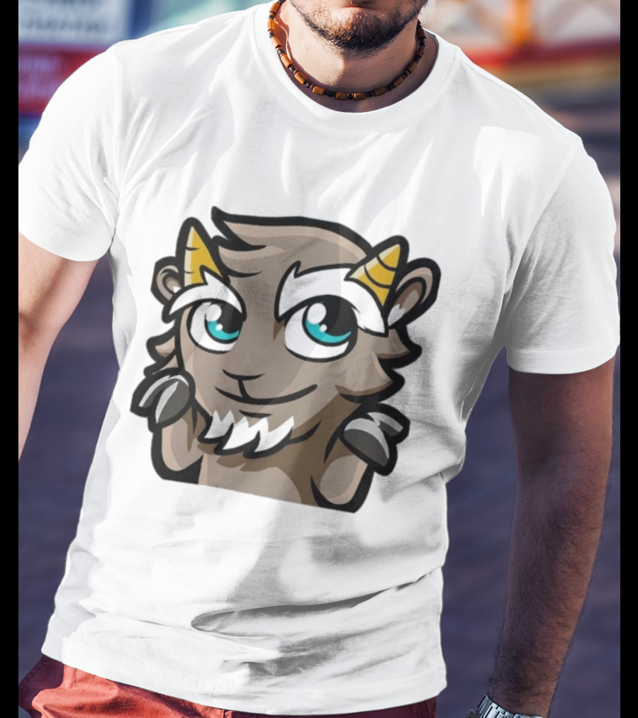 ``` Cliffy Shrug Cartoon Goat With Horns And Blue Eyes ``` T-Shirt
