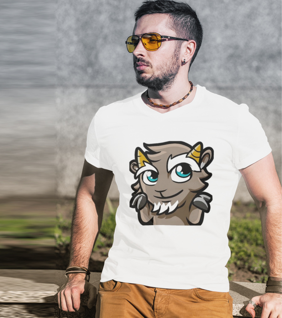 ``` Cliffy Shrug Cartoon Goat With Horns And Blue Eyes ``` T-Shirt