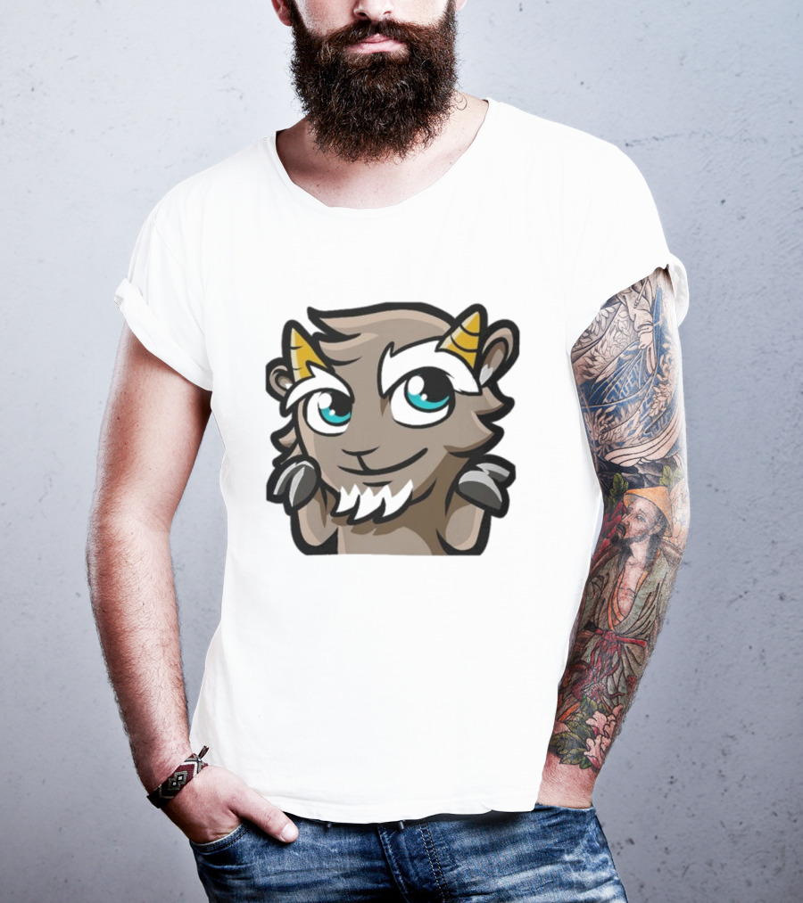 ``` Cliffy Shrug Cartoon Goat With Horns And Blue Eyes ``` T-Shirt