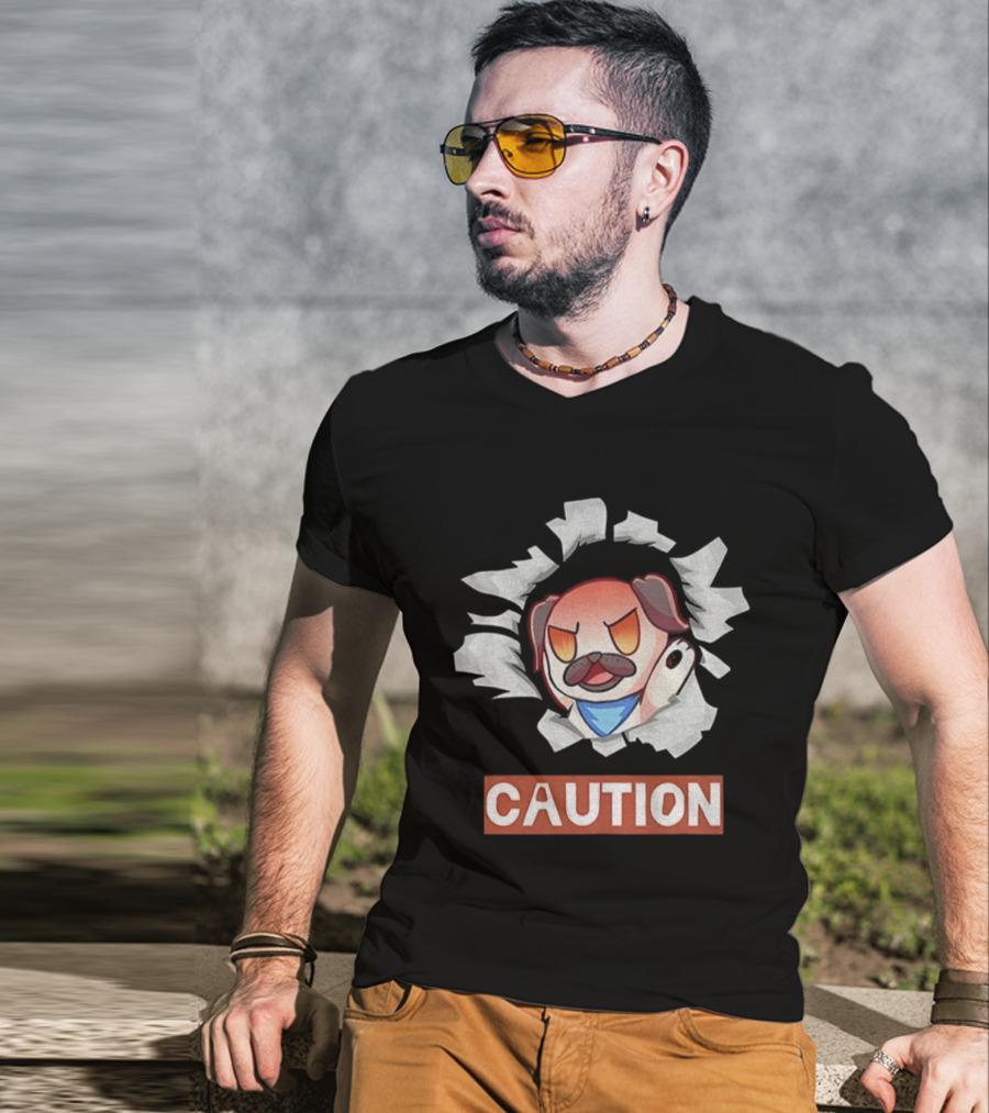Andy Rage Caution Angry Mustached Dog Animation T-Shirt