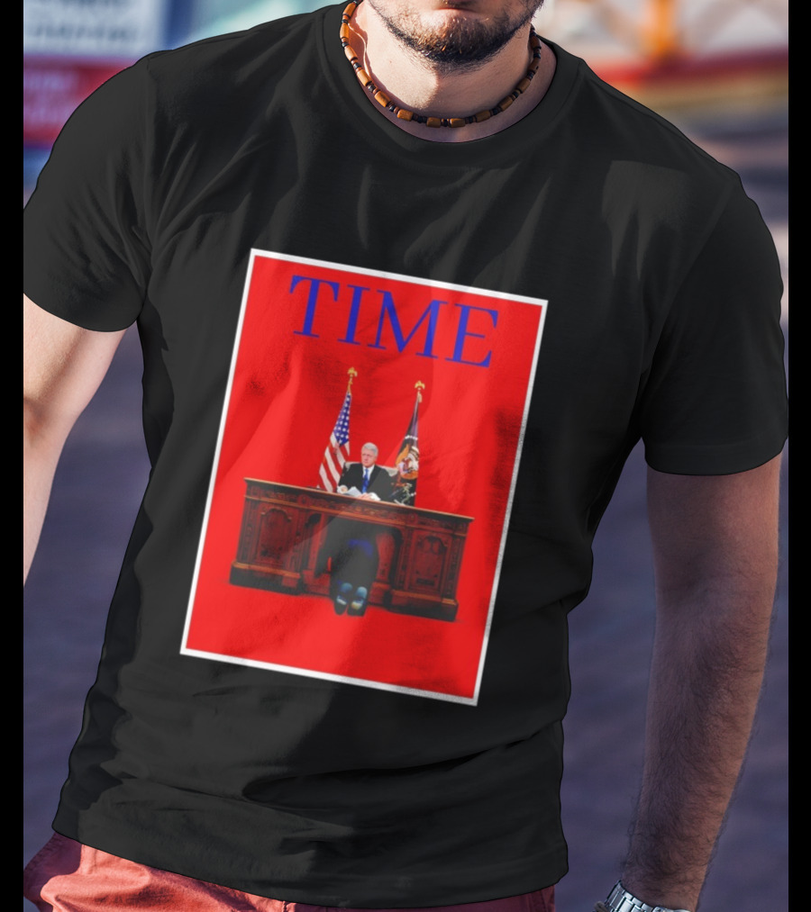 TIME Bill Clinton Desk USA Flag Presidential Parody Design T-Shirt
