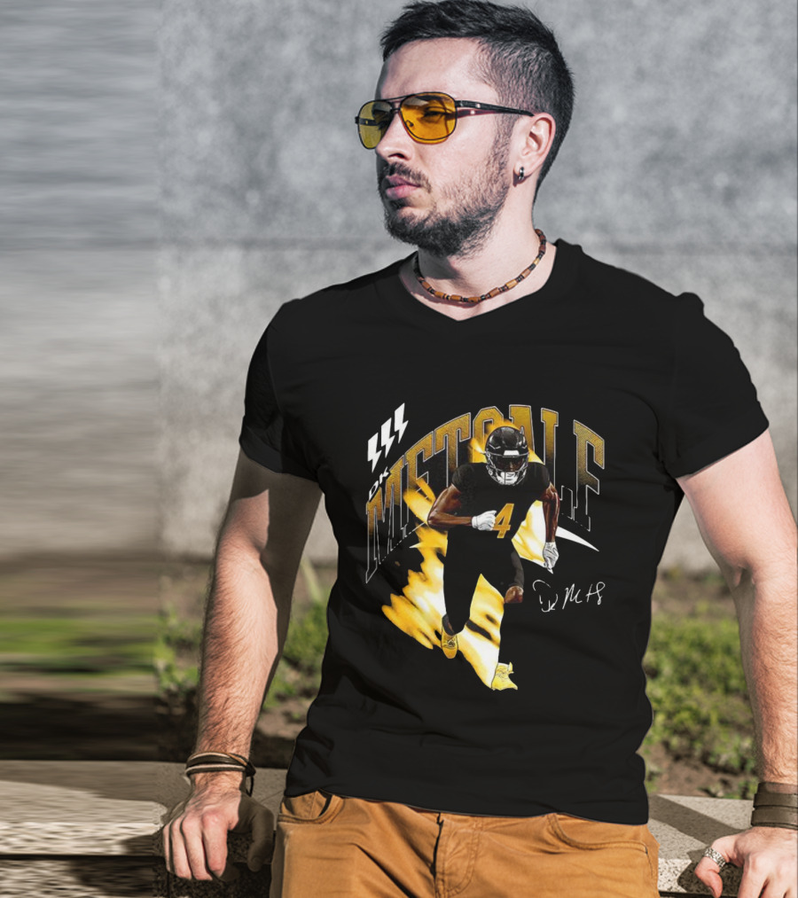 DK Metcalf Football Number 4 Pittsburgh Steelers Signature Retro T-Shirt