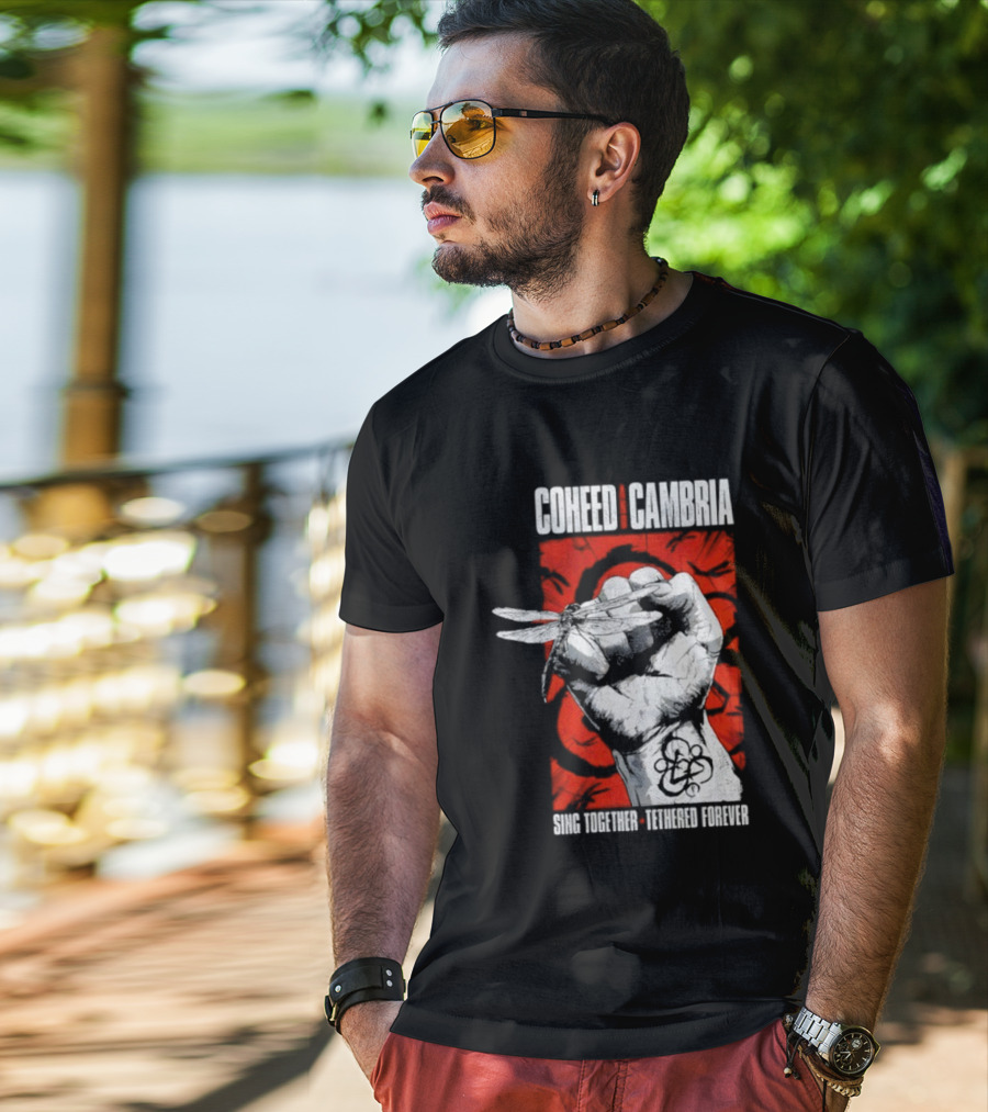 Coheed And Cambria Sing Together Tethered Forever Fist Symbol Red Background T-Shirt