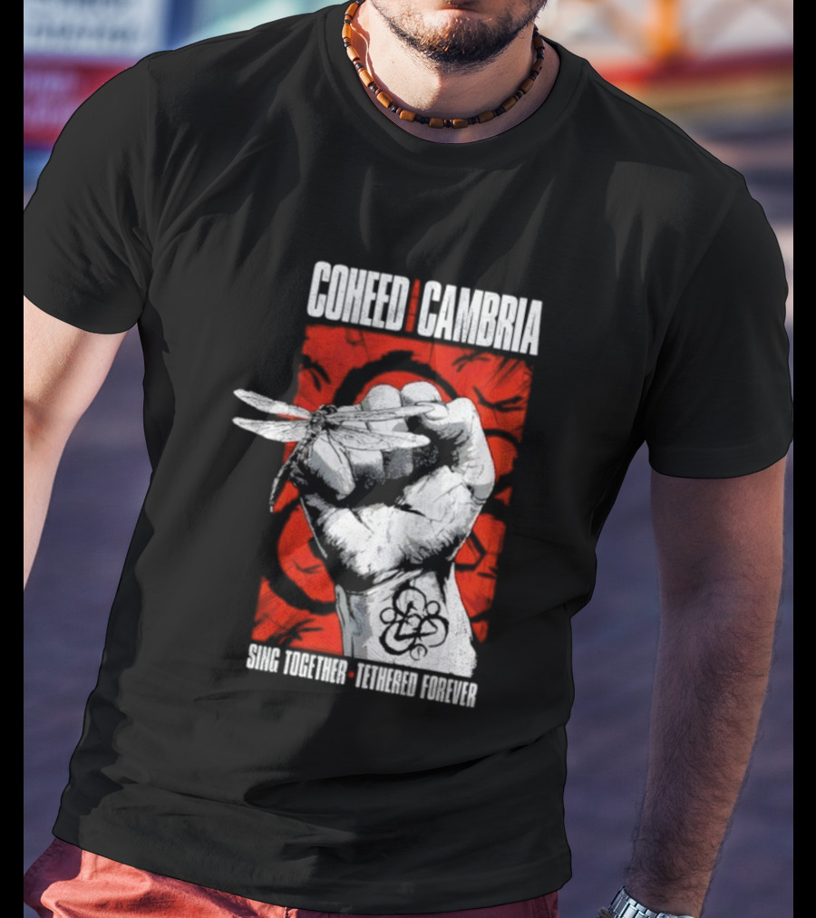 Coheed And Cambria Sing Together Tethered Forever Fist Symbol Red Background T-Shirt