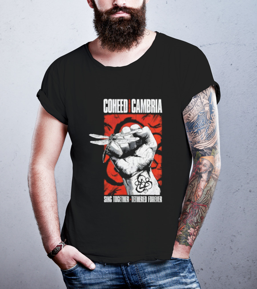 Coheed And Cambria Sing Together Tethered Forever Fist Symbol Red Background T-Shirt