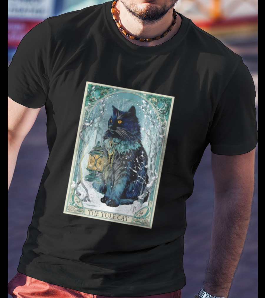Creepmas Vintage The Yule Cat Tarot Card Lantern Snowy Dark Christmas T-Shirt