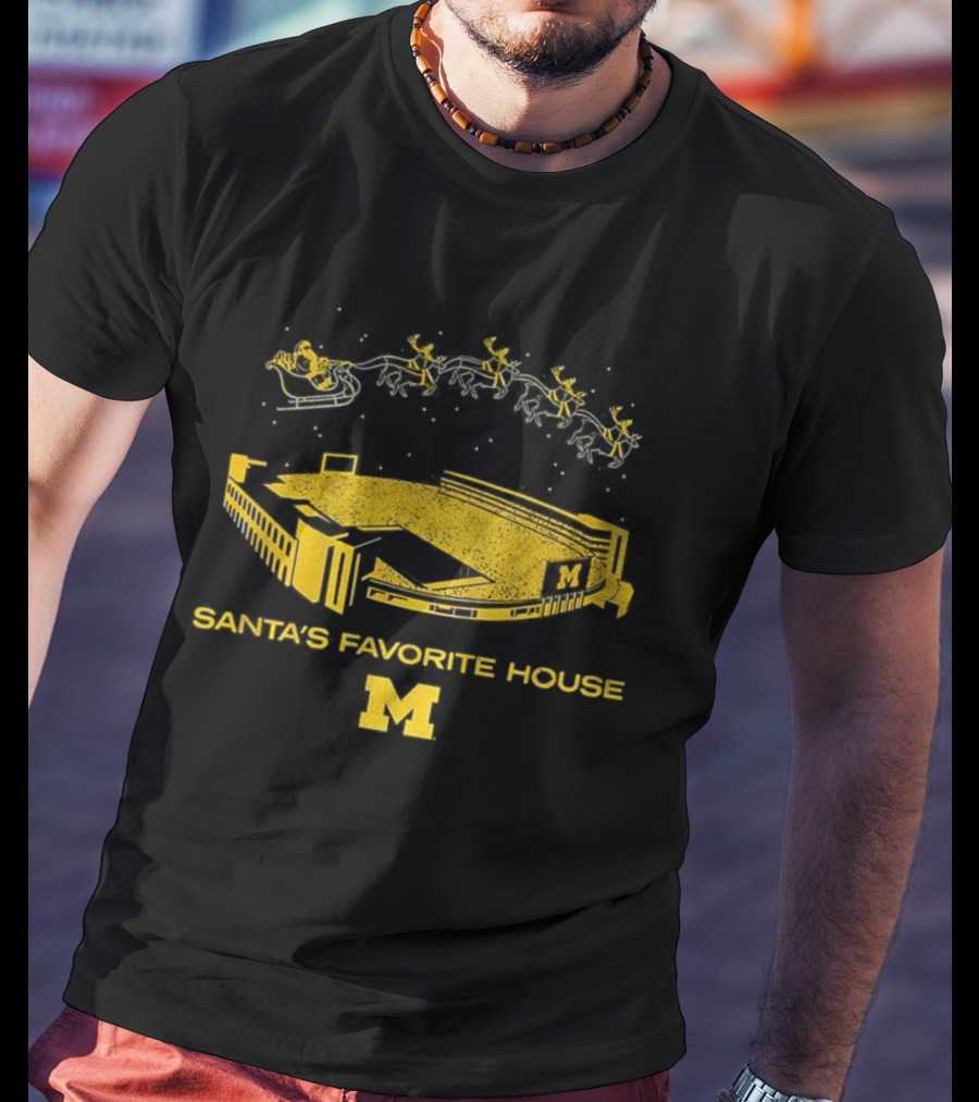 Michigan Wolverines The Big House Santa’s Favorite House Christmas T-Shirt