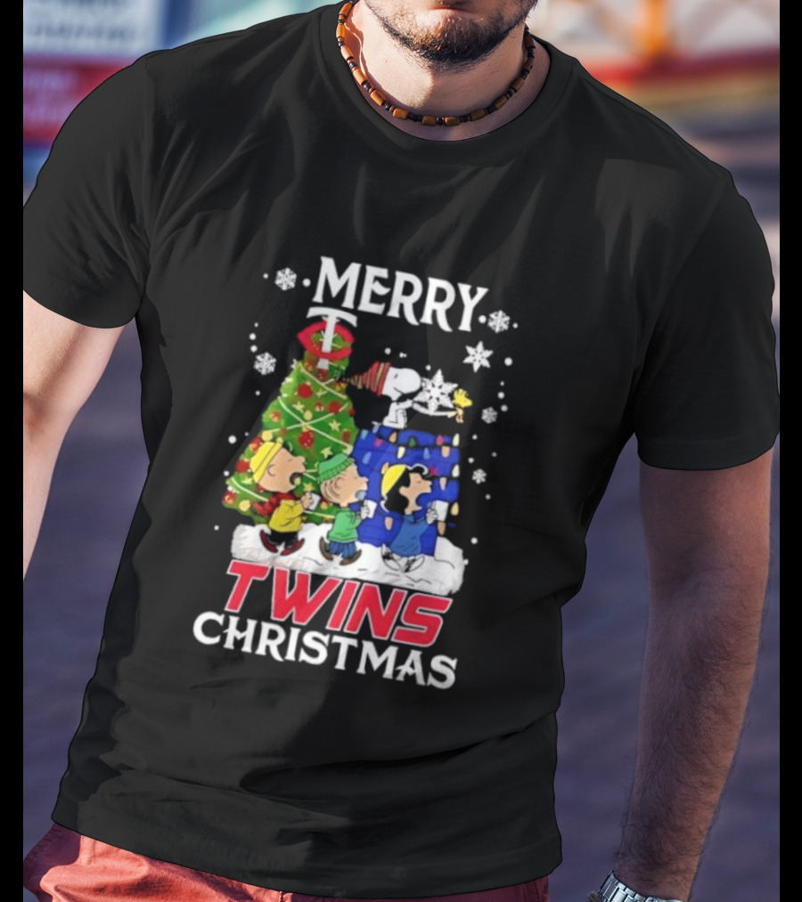 Merry Snoopy And Friends Twins Christmas Peanuts Festive Holiday T-Shirt