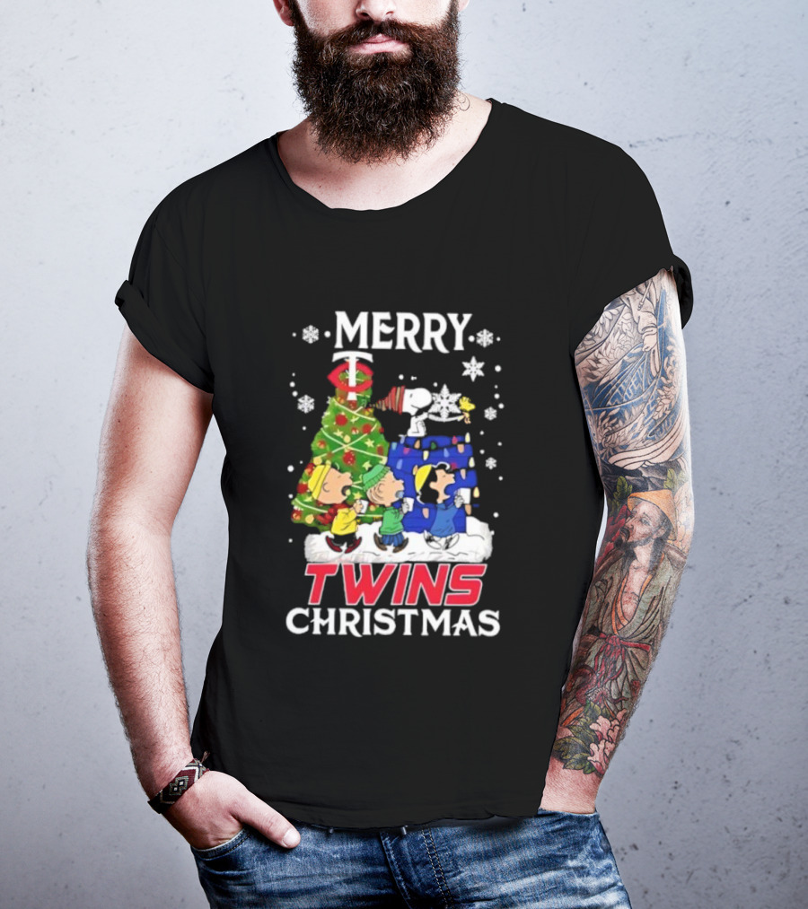 Merry Snoopy And Friends Twins Christmas Peanuts Festive Holiday T-Shirt