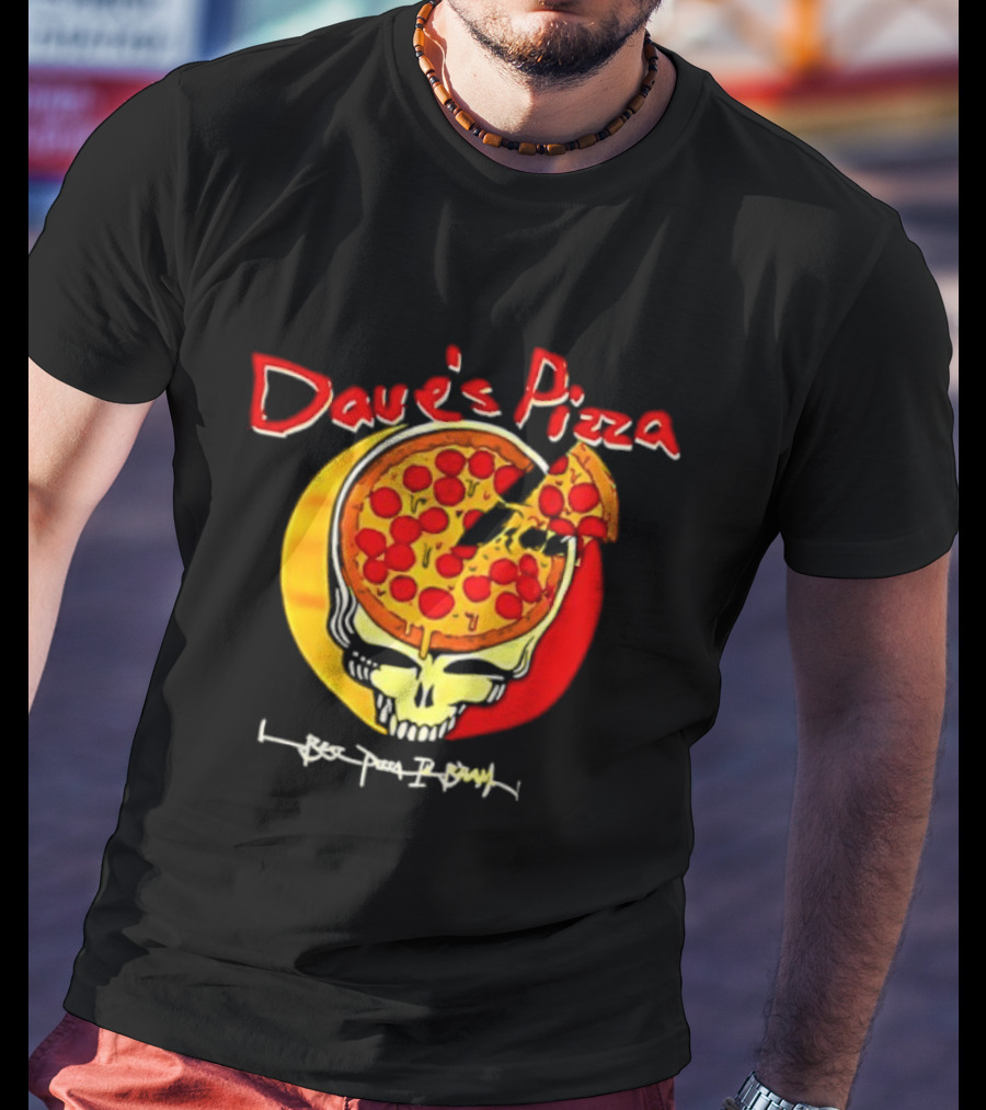 Dave's Pizza Skull Grateful Dead Vs Classic Pizza Logo Mashup T-Shirt