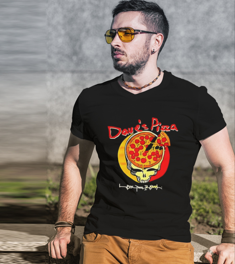 Dave's Pizza Skull Grateful Dead Vs Classic Pizza Logo Mashup T-Shirt
