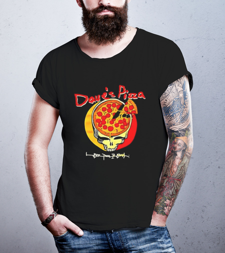 Dave's Pizza Skull Grateful Dead Vs Classic Pizza Logo Mashup T-Shirt