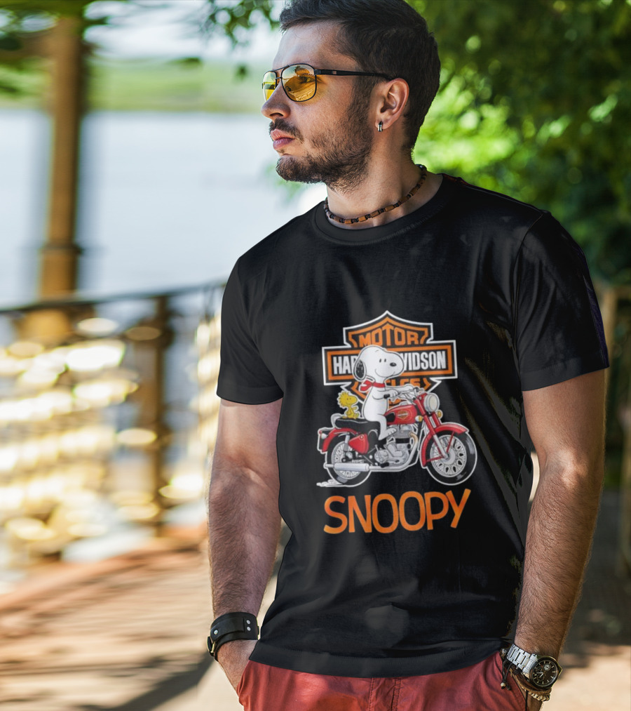 Snoopy Woodstock Riding Harley-Davidson Red Motorcycle T-Shirt