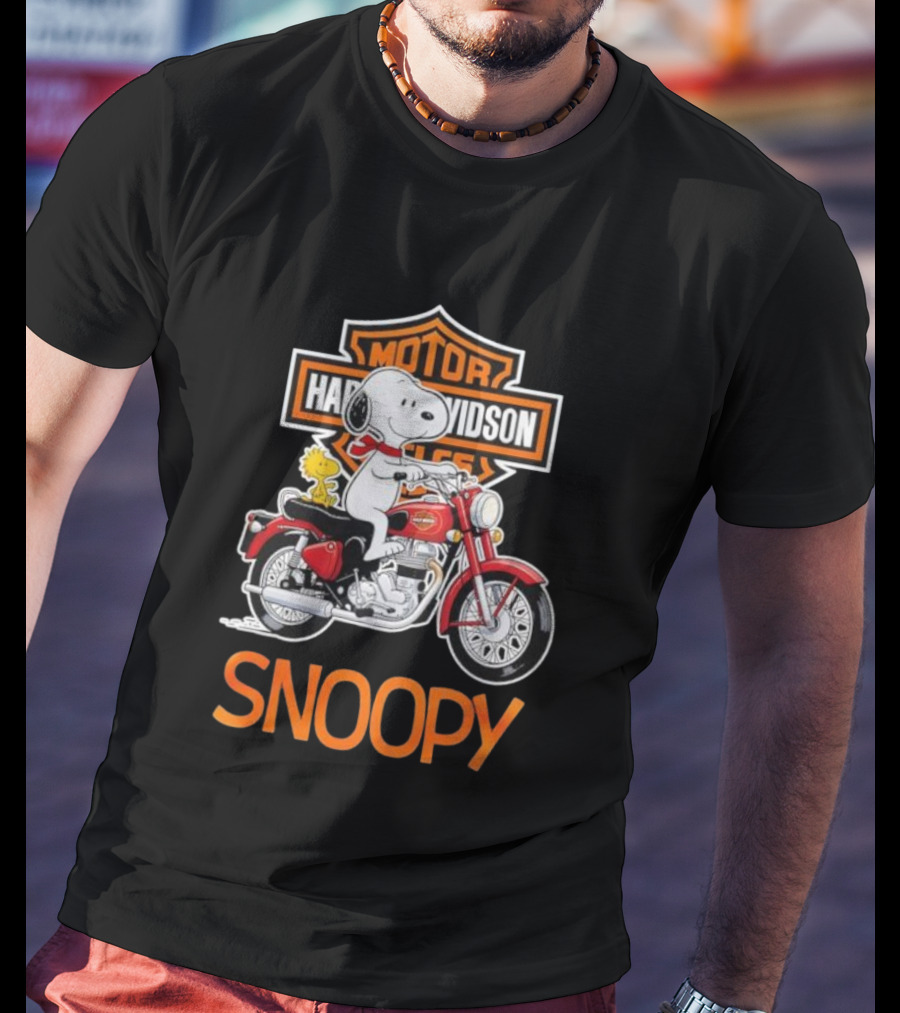 Snoopy Woodstock Riding Harley-Davidson Red Motorcycle T-Shirt