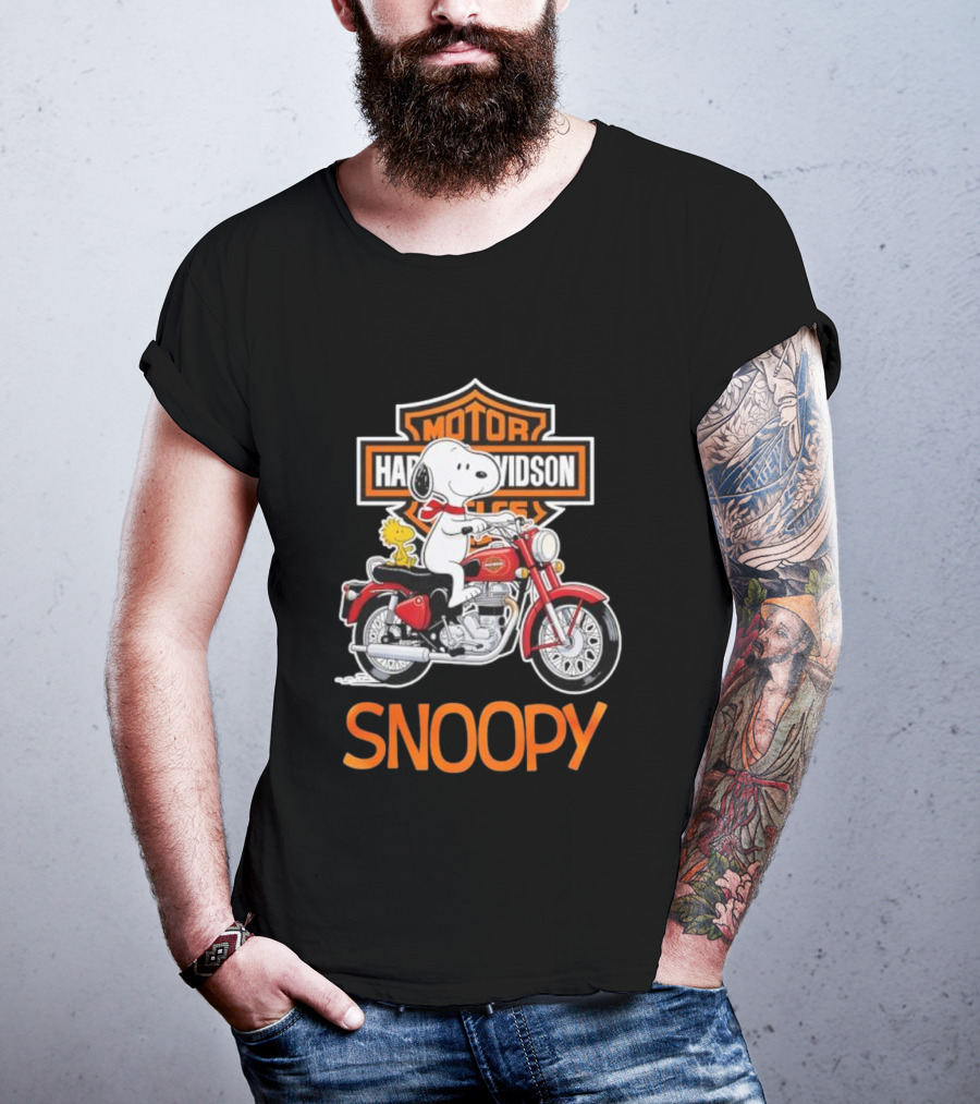 Snoopy Woodstock Riding Harley-Davidson Red Motorcycle T-Shirt