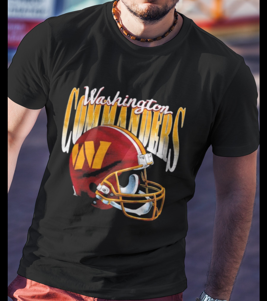 Washington Commanders Gradient Helmet Retro Style Red Yellow W T-Shirt