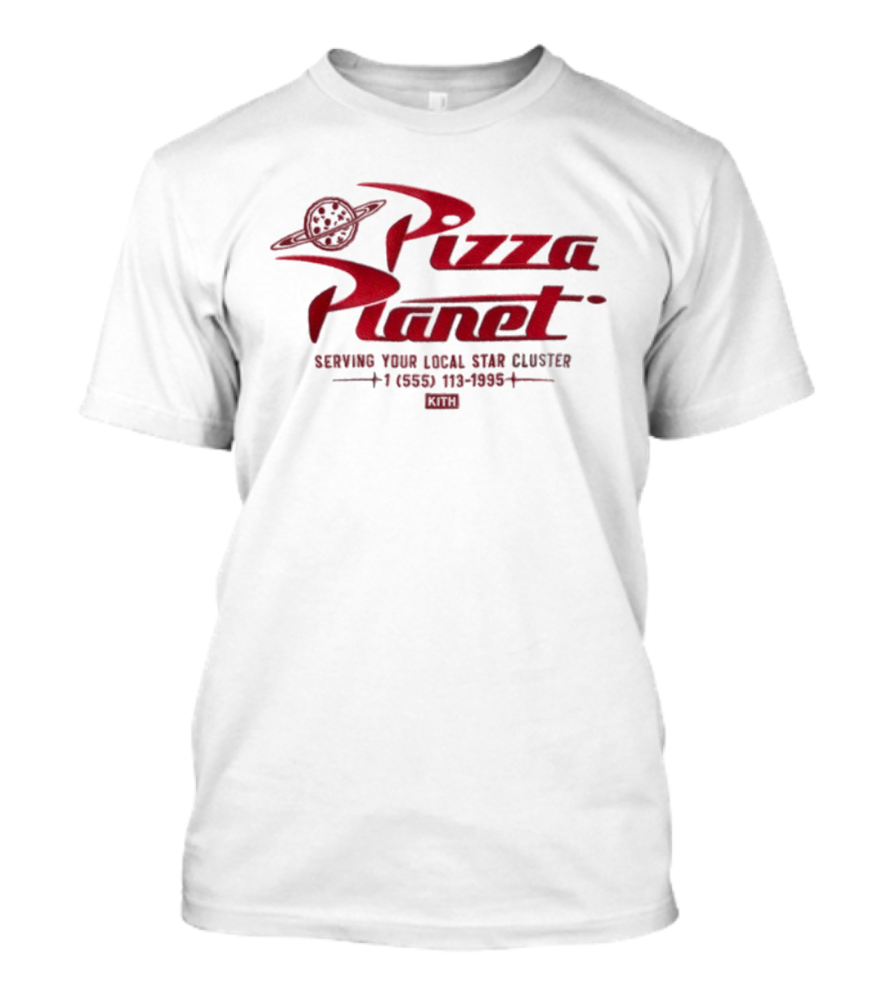 Disney Kith For Pixar Pizza Planet Nelson Leaving Your Local Star Cluster Call 771-8000 T-Shirt