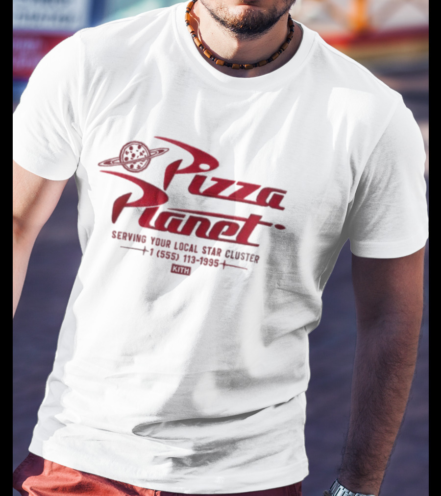 Disney Kith For Pixar Pizza Planet Nelson Leaving Your Local Star Cluster Call 771-8000 T-Shirt
