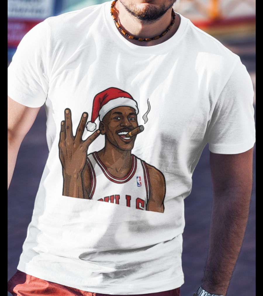 Michael Jordan Chicago Bulls Christmas Smoking Cigar Santa Hat T-Shirt