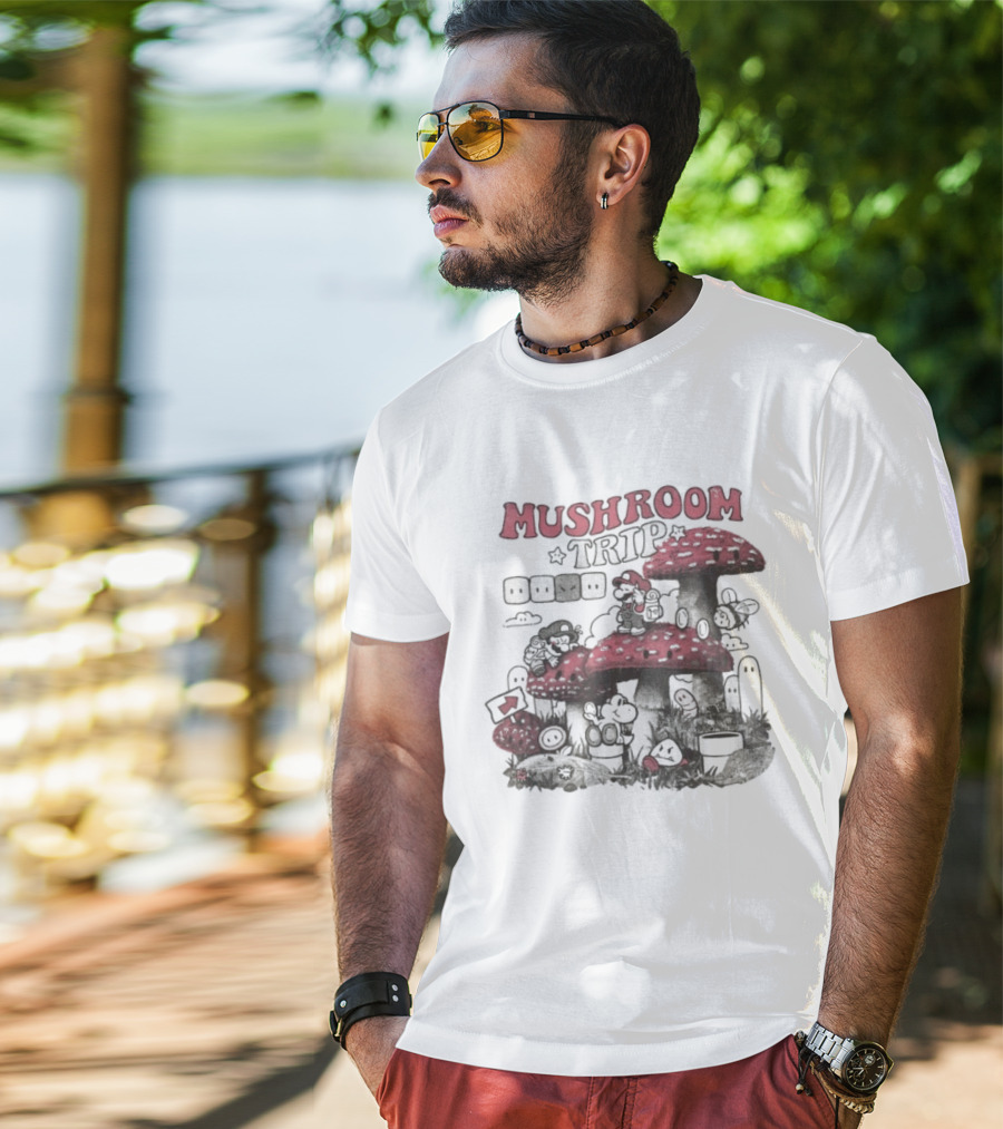 Mushroom Trip Mario Psychedelic Adventure Fantasy World T-Shirt