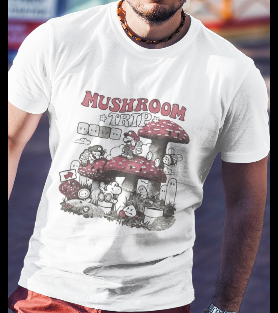 Mushroom Trip Mario Psychedelic Adventure Fantasy World T-Shirt
