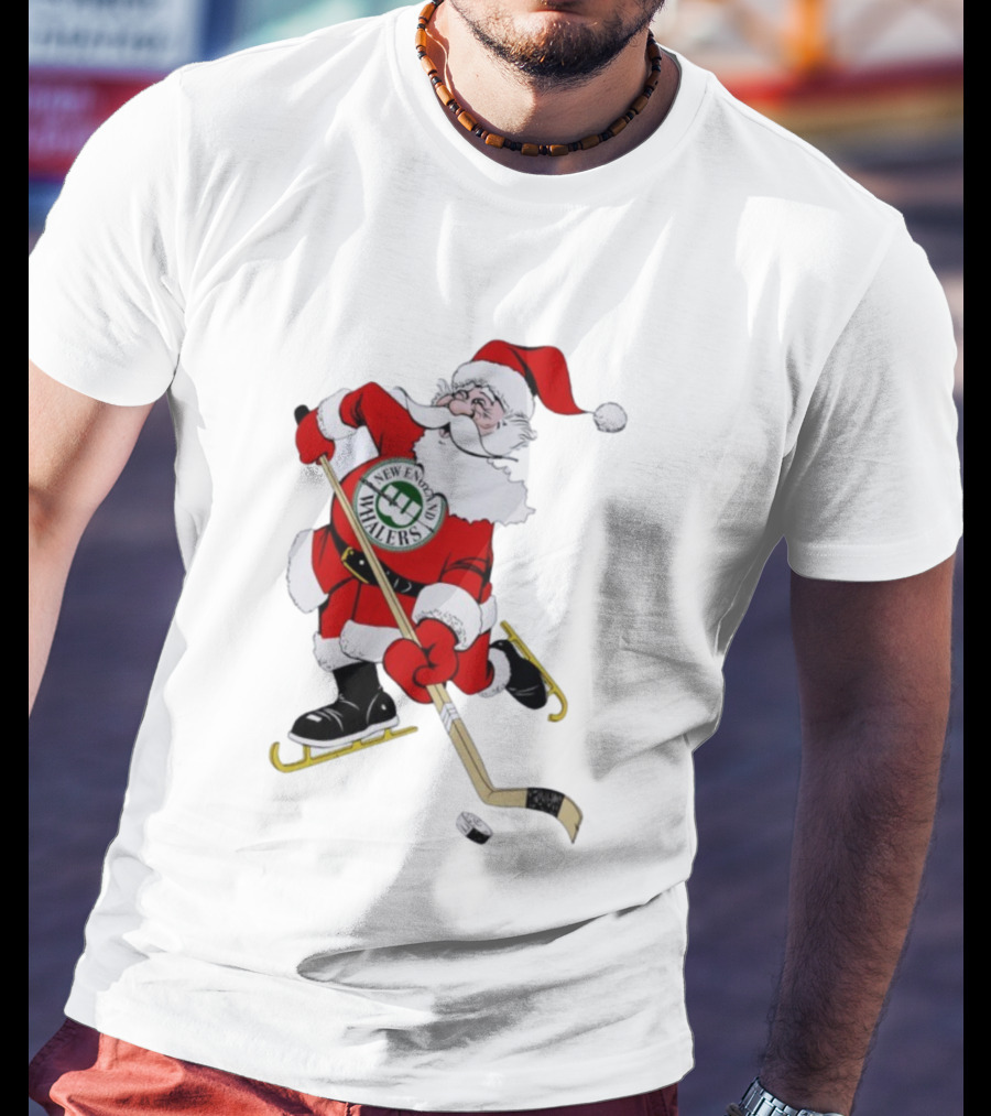 New England Whalers Santa Christmas Hockey Skating Holiday T-Shirt