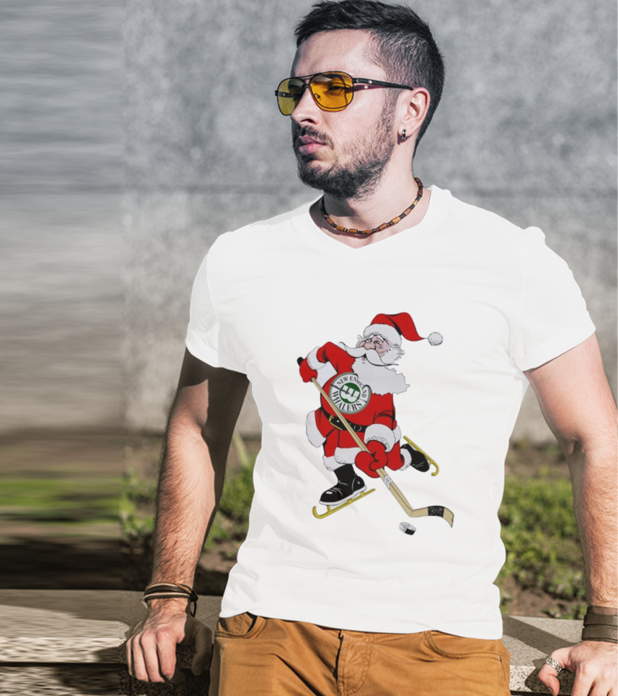 New England Whalers Santa Christmas Hockey Skating Holiday T-Shirt