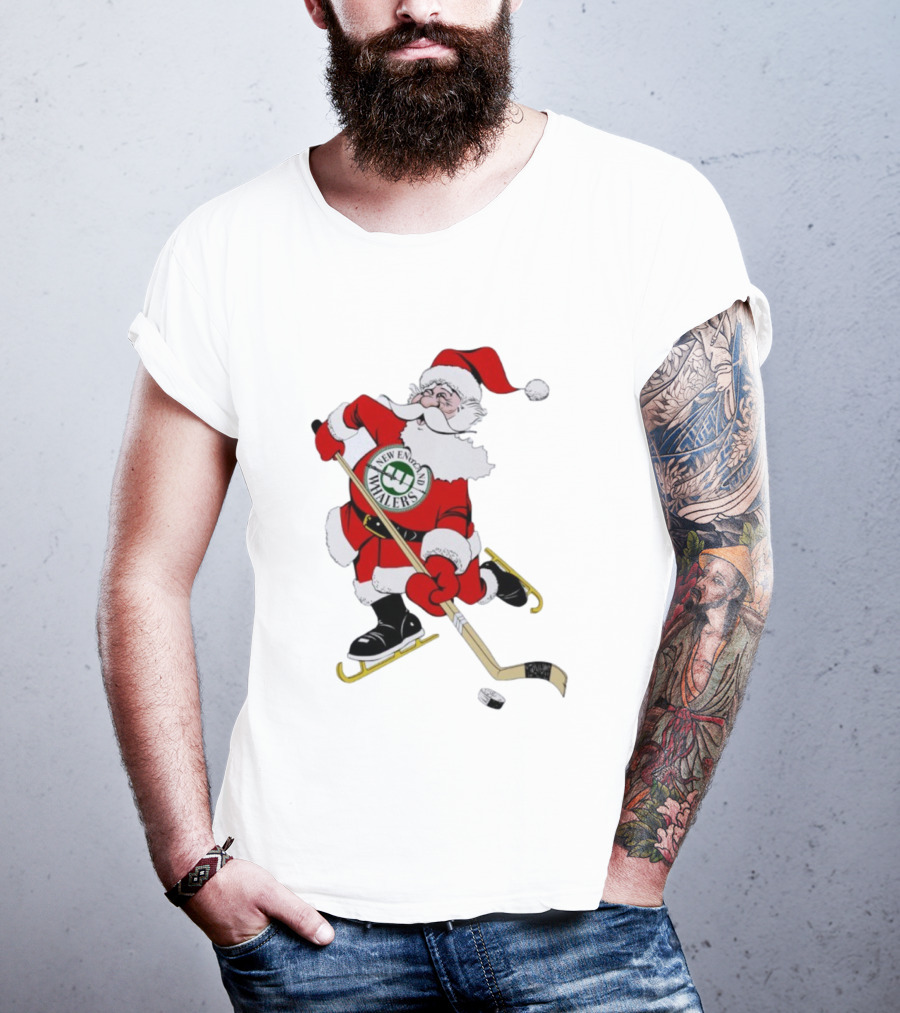 New England Whalers Santa Christmas Hockey Skating Holiday T-Shirt