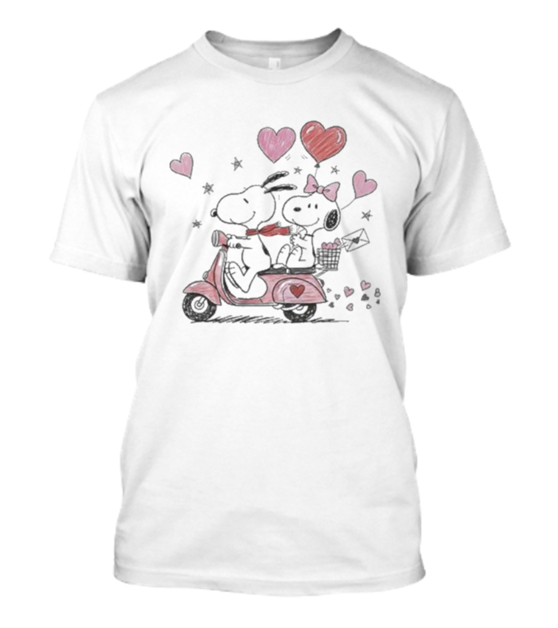 Snoopy Peanuts Valentine's Day Hearts Romantic Scooter Celebration T-Shirt