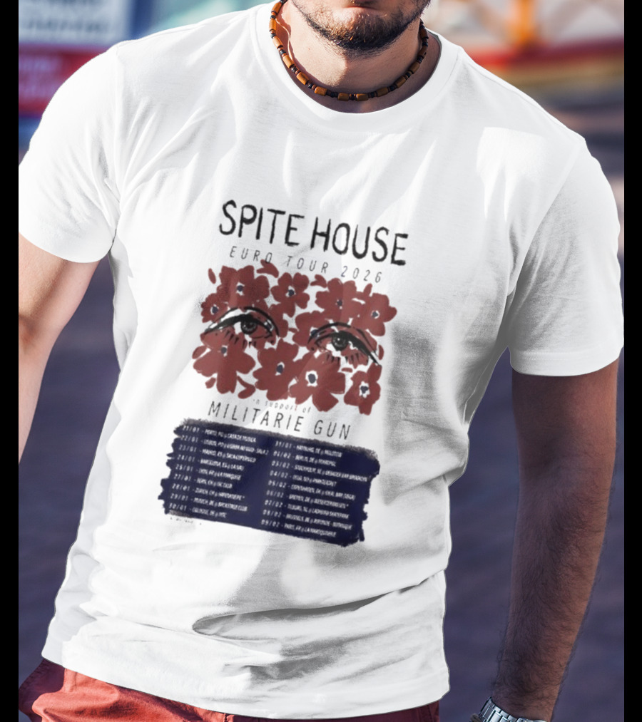 Spite House Militärie Gun Euro Tour 2026 Eyes And Flowers T-Shirt