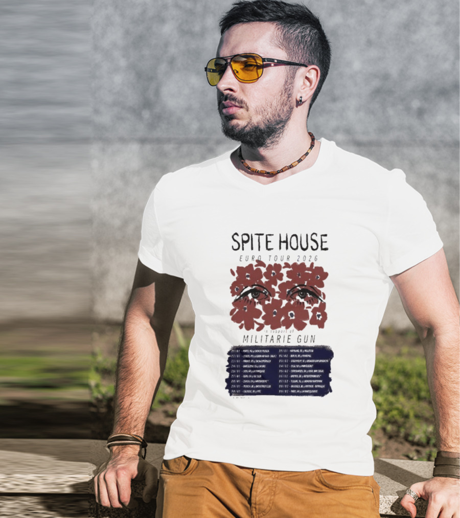 Spite House Militärie Gun Euro Tour 2026 Eyes And Flowers T-Shirt
