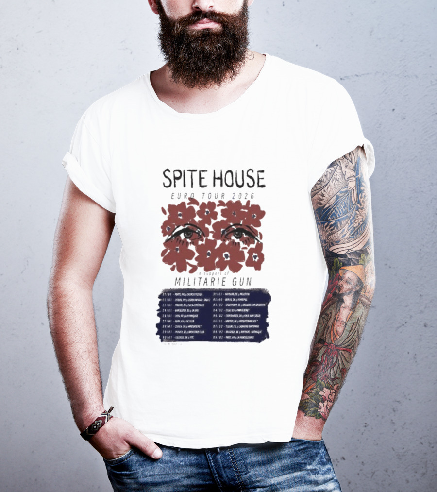 Spite House Militärie Gun Euro Tour 2026 Eyes And Flowers T-Shirt